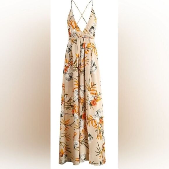 Simplee Halter Backless Boho Maxi Dress Size Large Floral Print - Picture 2 of 7
